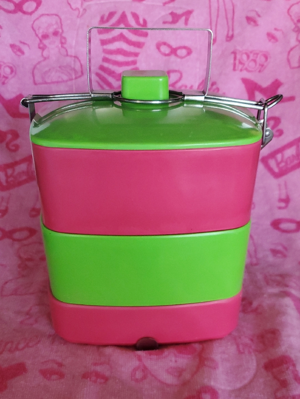 Bento Box Three-Tier Pink and Green Stackable Lunch Carrier
